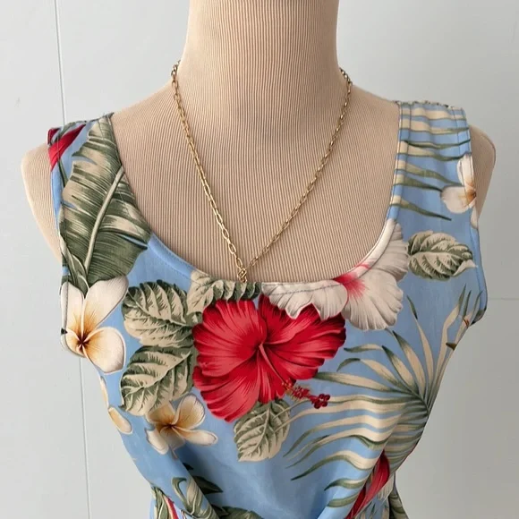 Sleeveless Tropical print sundress with tie waist/M - Picture 2 of 6